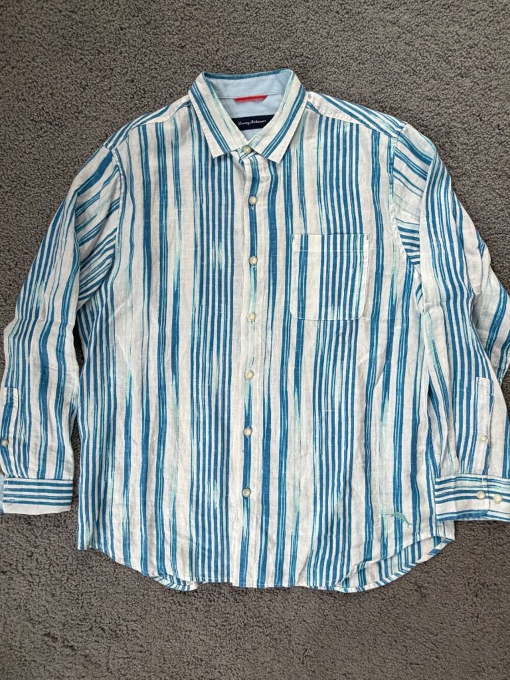 Tommy Bahama "Along Shore Stripe" 100% Linen Long Sleeve Shirt-Men's Sz. L - EUC